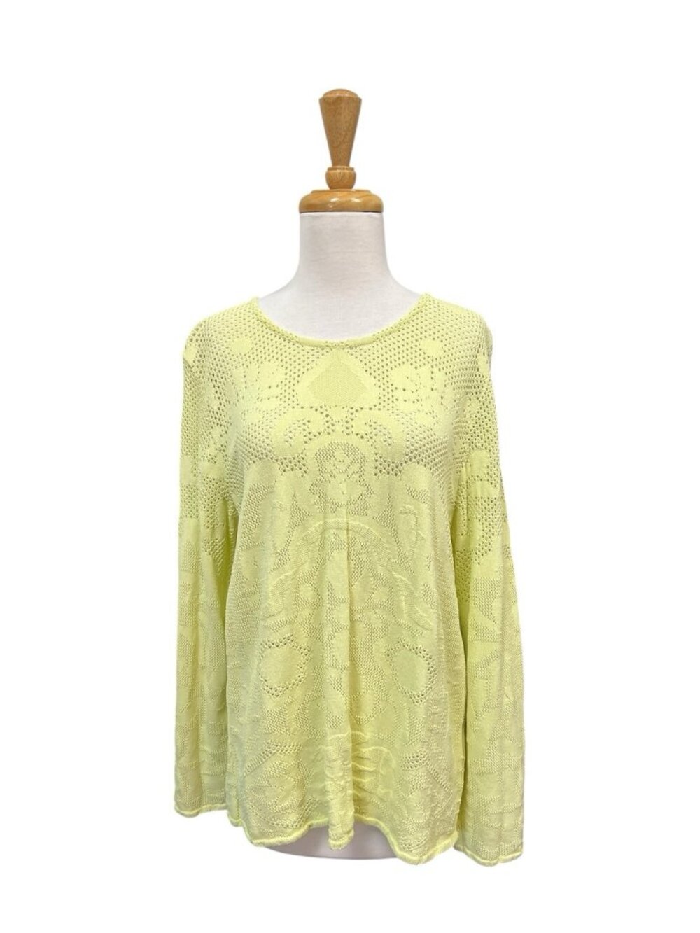 Aldomartins Yellow Open Knit Top Size 14 Pastel Long Sleeves